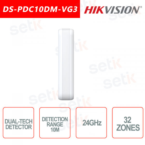Hikvision Banda-K Sensore PIR + MW di Movimento Doppia Tecnologia 24GHz 10Metri