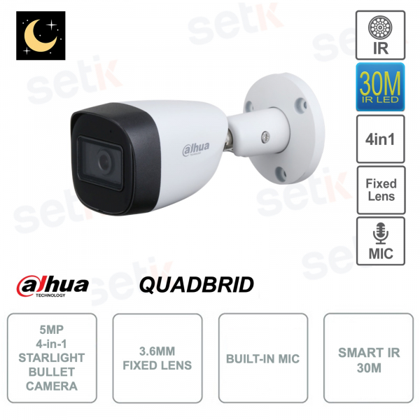 Telecamera Bullet 5MP Starlight 4in1 - Ottica 3.6mm - Smart IR 30m - Versione S2