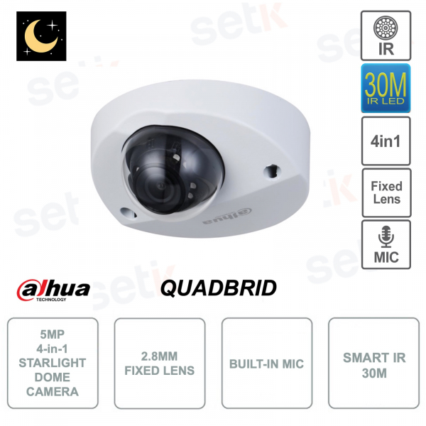 Caméra dôme Starlight 5MP - Commutable 4 en 1 - Objectif 2,8 mm - Microphone - Version S2