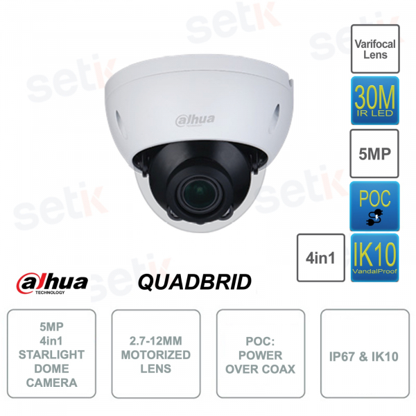 5MP HDCVI Dome Camera - 4in1 - POC- Starlight - 2.7-12mm Lens - IR30m - S2