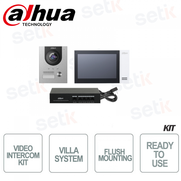 Dahua IP Villa Unterputz-Video-Intercom-Kit Interne Station und Video-Intercom und PoE-Switch
