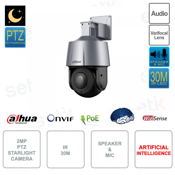 Telecamera PTZ Starlight 2MP IP PoE ONVIF® - 2.7-13.5mm - Intelligenza artificiale - IR30m - IP66