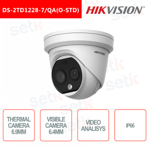 Caméra Tourelle Thermique Hikvision Bi-spectre 6.9mm et 6.4mm Visible IP66 PoE Analyse Vidéo