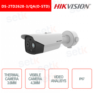 Hikvision Camera Bullet Bi-spectrum Termica 3.6mm e Visibile 4.3mm IP67 PoE Video Analisi