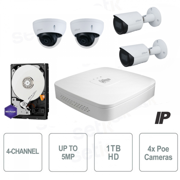 4-Channel IP 8MP Video Surveillance Kit + Cam PoE + HD - Business Series - Dahua