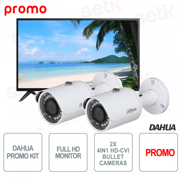 Promo | Dahua KIT Full HD 43 Pouces VGA HDMI Moniteur avec 2 Caméras Extérieures HAC-HFW2401S