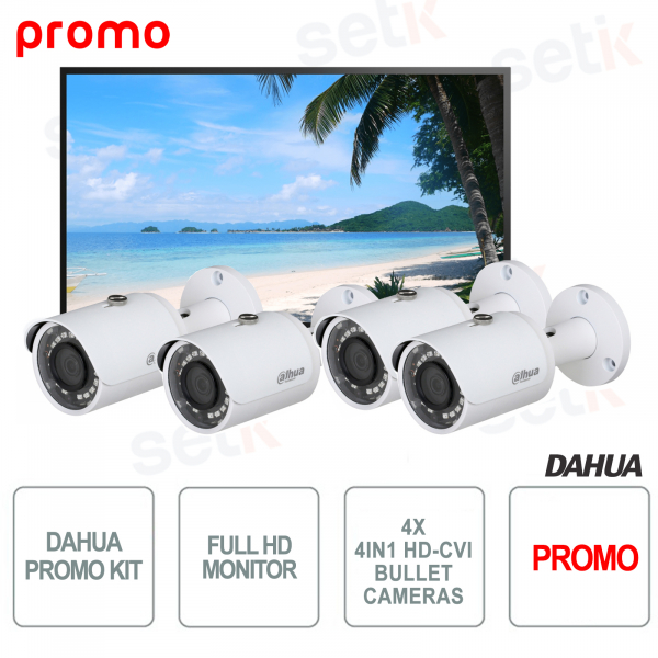 Promo | Dahua KIT Full HD 43 pouces VGA HDMI Moniteur avec 4 caméras extérieures HAC-HFW2401S