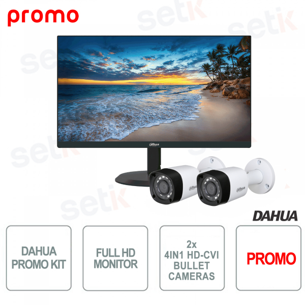Promo | Moniteur KIT Dahua Full HD 21,5 pouces VGA HDMI avec 2 caméras extérieures HAC-HFW1000RM-S3