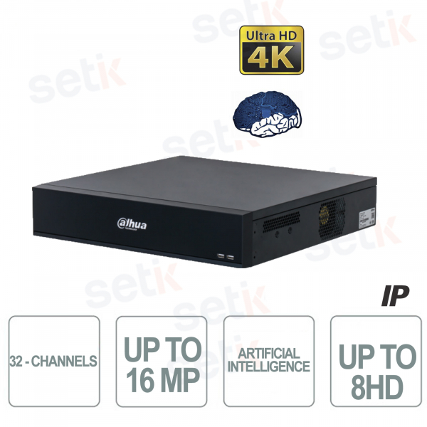 IP NVR 32 Channels H.265 + 4K 16MP 320Mbps Artificial Intelligence - Dahua