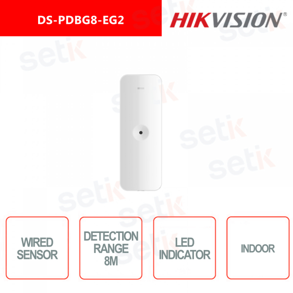 Capteur de bris de vitre Hikvision avec câble Portée 8 m Angle de vision 120 degrés Avec indicateur LED