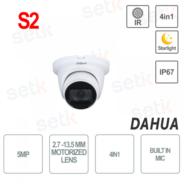 Dahua Caméra extérieure 4en1 5MP Varifocal 2.7-13.5mm Starlight IR60 IP67 Microphone