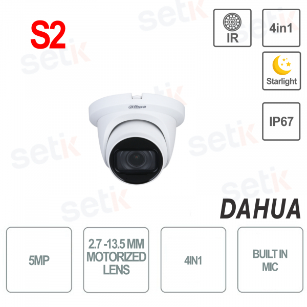 Dahua Telecamera da esterno 4in1 5MP Varifocale 2.7-13.5mm Starlight IR60 IP67 Microfono