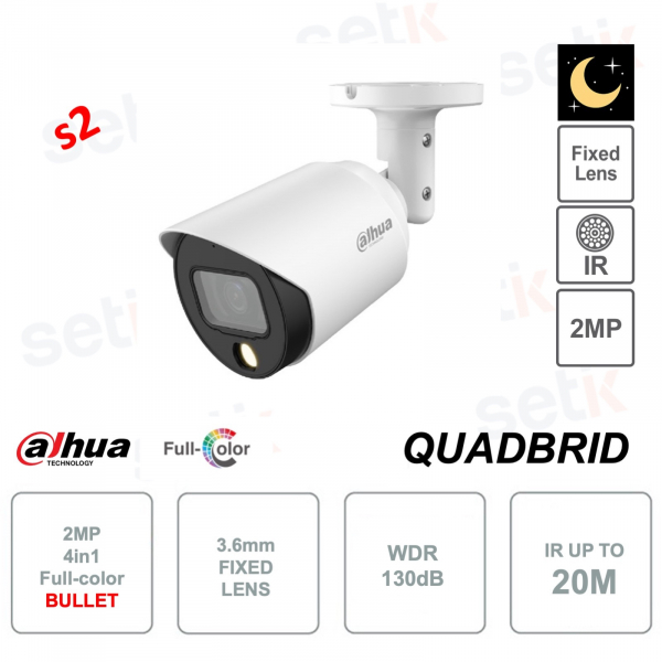 Caméra extérieure Bullet HDCVI 2MP Ful Color - Objectif 3.6mm - IR20m - WDR130dB - Version S2