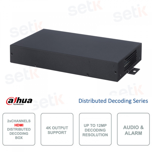 HDMI 2 channel distributed decoding box - Up to 4K out - Up to 12MP decoding - Alarm - HDMI audio out