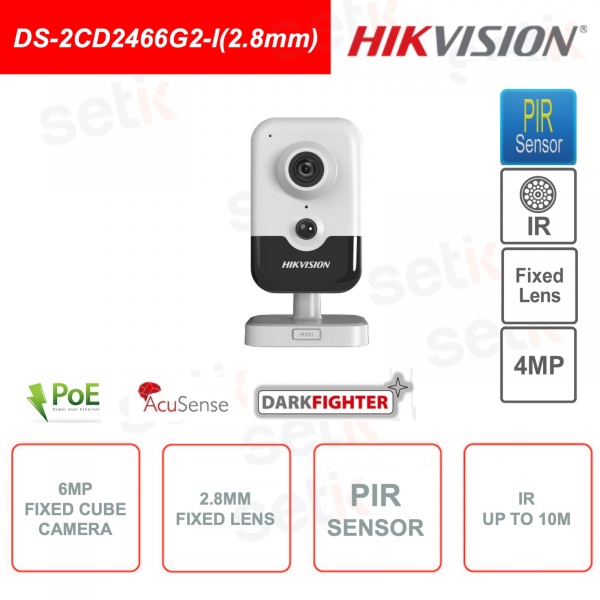 6MP PoE IP Cube Camera - 2.8mm Lens - 8m PIR - 10m IR - Microphone - IVS