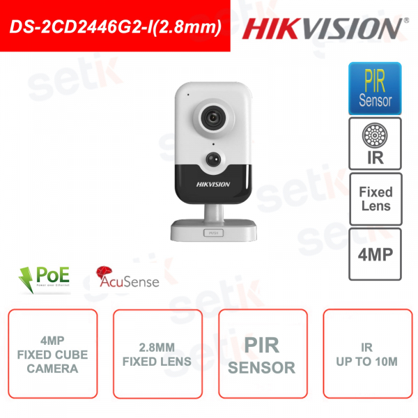 Caméra IP Cube PoE - 4MP - Objectif fixe 2,8 mm - Analyse vidéo - PIR - Microphone