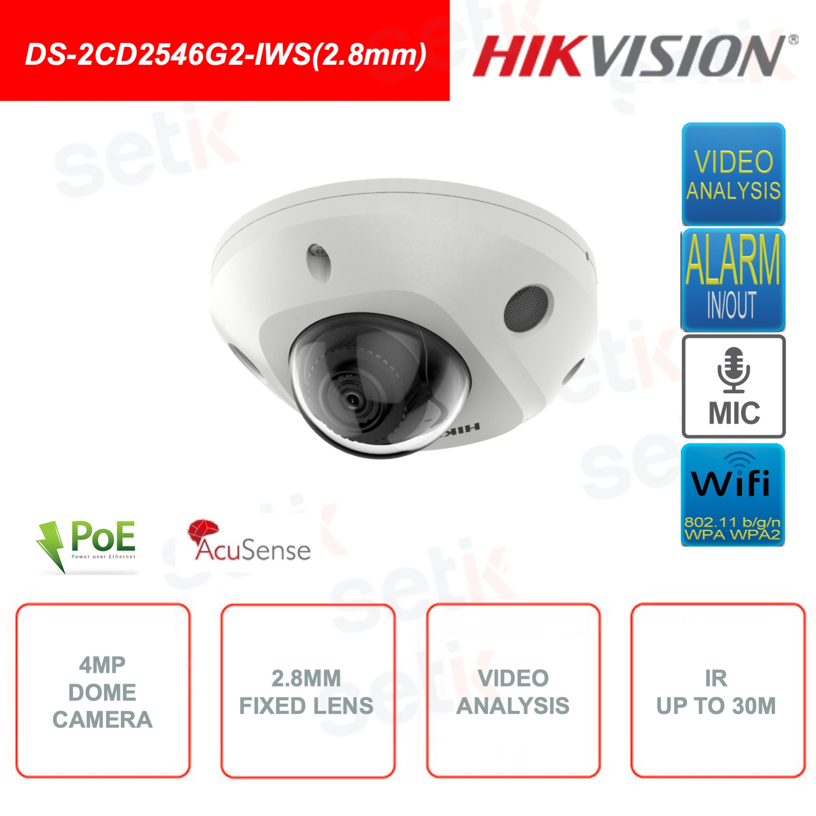 Cámara vigilancia con WiFi 2Mp micrófono y grabación HIKVISION