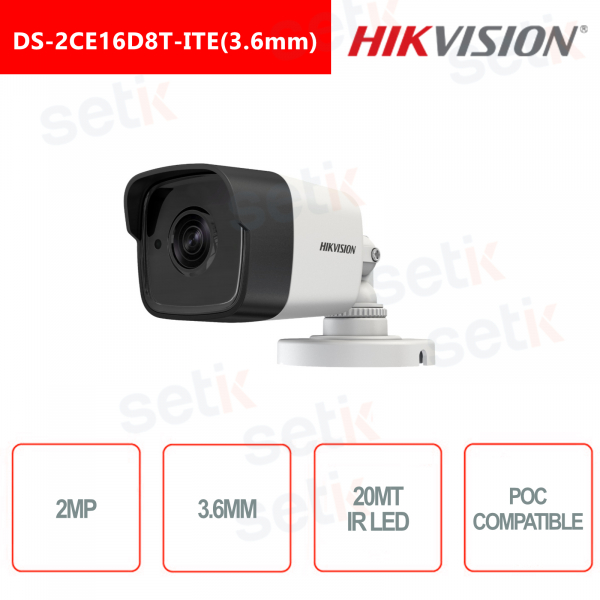 Caméra Hikvision Bullet HD 2MP 3.6mm POC Smart IR20 IP67