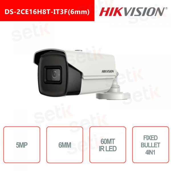 Hikvision Caméra Bullet Fixe 6mm 5MP 4in1 IR 60m ICR