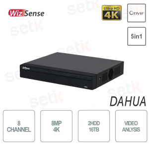 XVR 8 Canali Dahua Wizsense 8MP 4K HDCVI/AHD/TVI/CVBS/IP 2HDD 16T Onvif