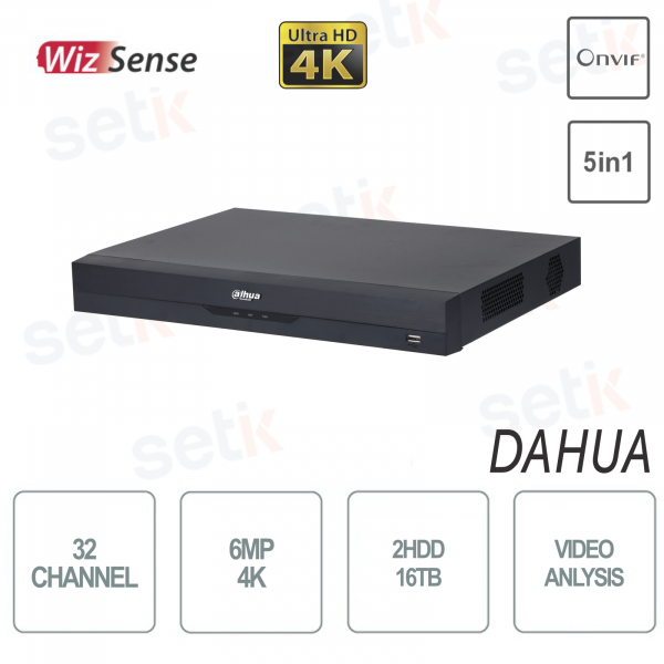 XVR Dahua Wizsense 32 Canali 5M-N 2HDD Wizsense Onvif Audio Video Analisi