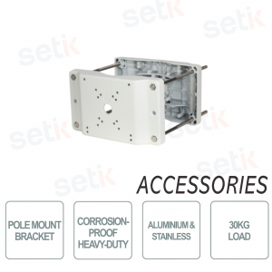 Soporte de poste Dahua para cámaras, en acero y aluminio, anticorrosión, capacidad 30Kg, color gris plata