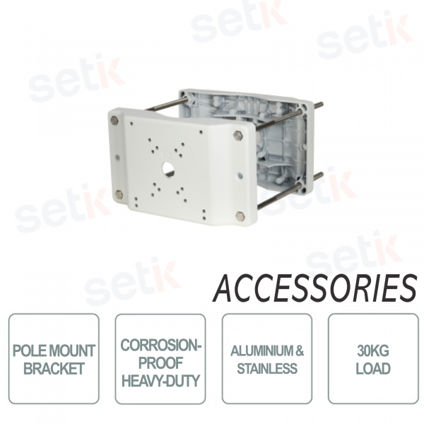 Soporte de poste Dahua para cámaras, en acero y aluminio, anticorrosión, capacidad 30Kg, color gris plata