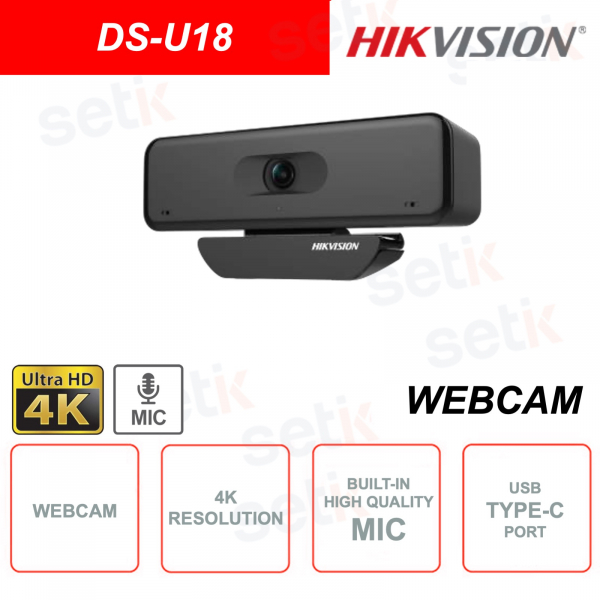 WebCam 4K - CMOS 8MP - Objectif 3,6 mm - Éclairage automatique - Microphone - USB Type-C