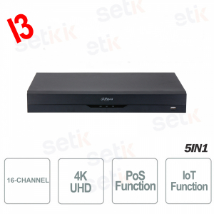 XVR Dahua 16 Canali Hdcvi 4K Ahd Tvi Cvbs Ip H.265 Wizsense Allarme 2HDD AI