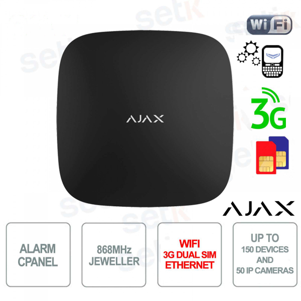 centrale d'alarme ajax hub wifi 3g dual sim lan 868mhz version noire