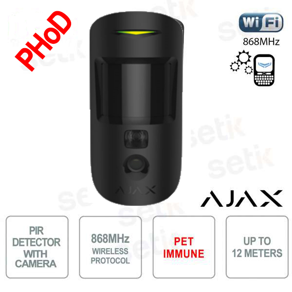 Ajax PIR Motion Detector with Pet Immune Camera 868MHz Black - PHoD