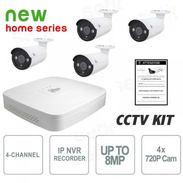 Kit Videosorveglianza 4 Canali IP 8MP 4 Cam No HD - Serie Home
