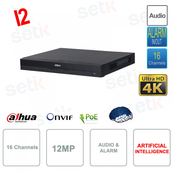 NVR 16 canali 12MP - IP PoE ONVIF® -16 porte PoE - AI - SMD Plus - HDMI 4K I2