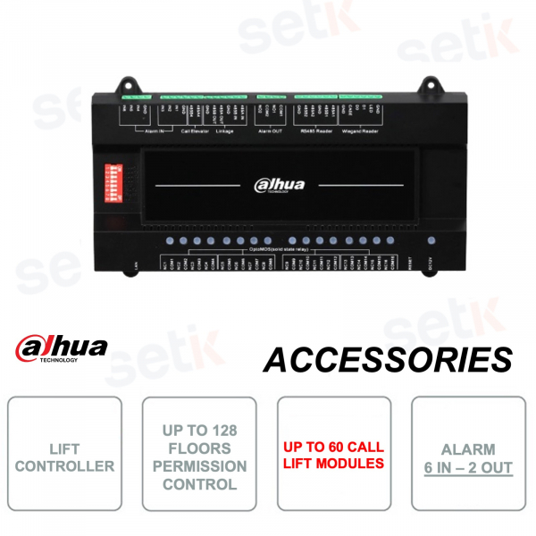 Elevator controller - Up to 8 devices in cascade and access control 128 floors - Up to 60 call modules