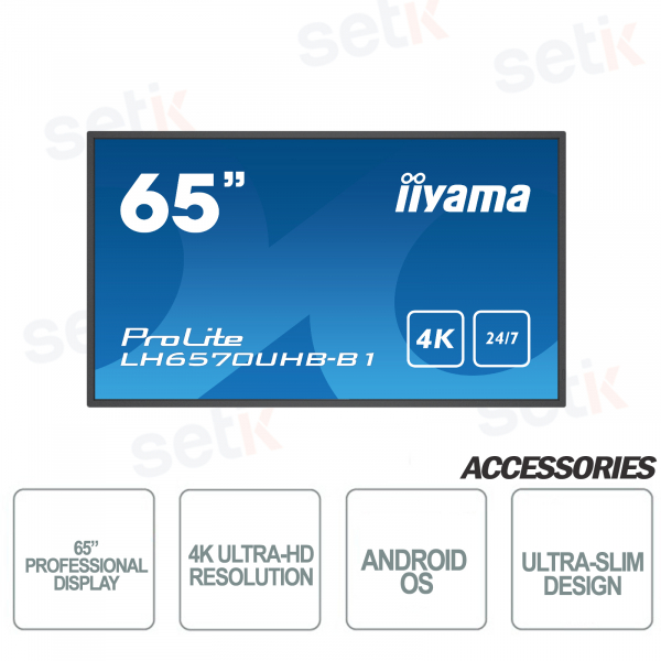 Moniteur IIYAMA Professional 65 pouces - Résolution 4K Ultra HD - Lecteur multimédia - Système d'exploitation Android