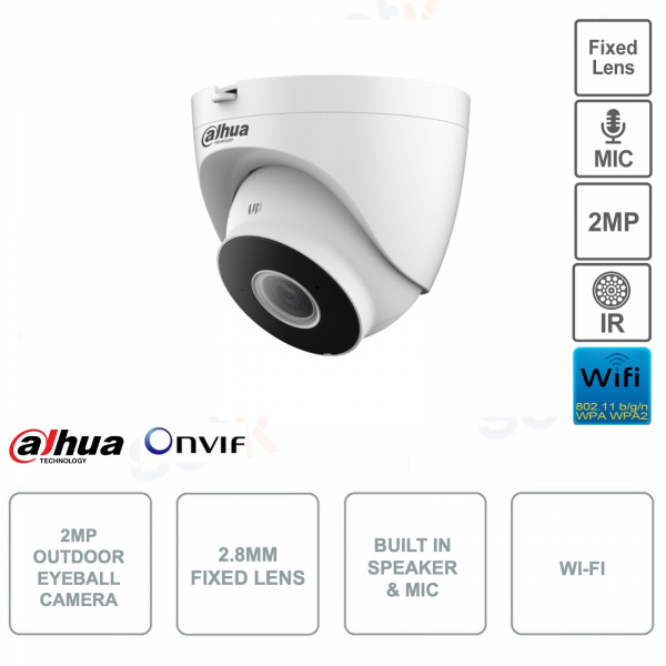 Caméra IP ONVIF Eyeball 2MP - Objectif fixe 2.8mm - WIFI - IR 30m - Microphone - Haut-parleur