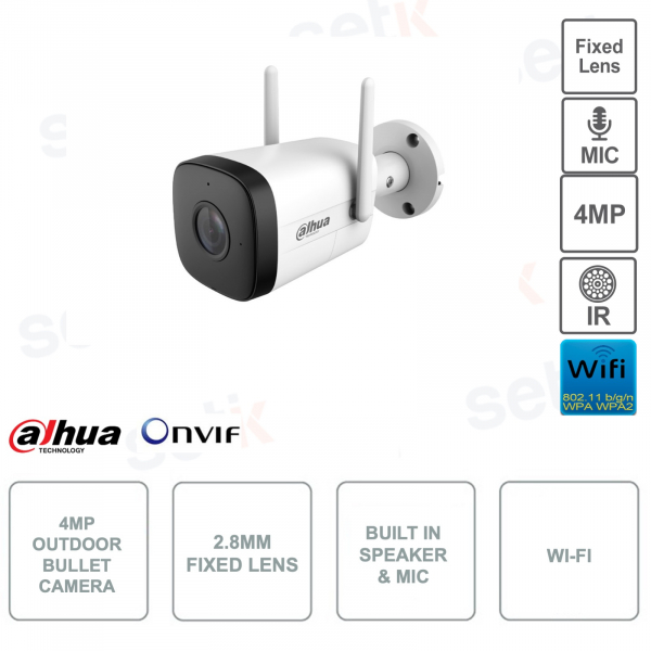 Caméra bullet IP ONVIF® 4MP - Objectif fixe 3.6mm - WIFI - IR 30m - Microphone - Haut-parleur