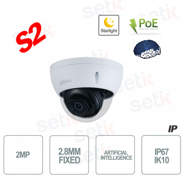 Telecamera IP Dahua 2MP AI WizSense con Ottica 2.8mm e Rilevamento Veicoli e Persone