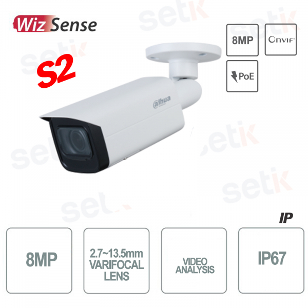 AI IP ONVIF® PoE Bullet 8MP Caméra Optique varifocale Analyse vidéo - S2