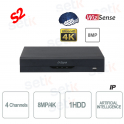 NVR WizSense 4 Canali H.265 4K Ultra HD - Intelligenza Artificiale - Fino a 8 MP 4K - S2 - Dahua