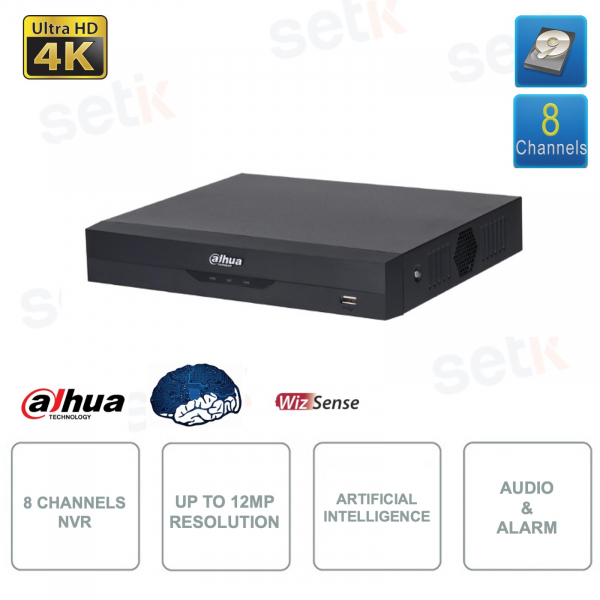 ONVIF® IP NVR - 8 canales IP - Resolución hasta 12MP - Inteligencia artificial - Audio - Alarma