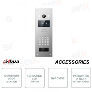 Apartment station - 4.3 inch LCD display - 2MP CMOS - 316 steel - Alarm - Access with password or IC Card