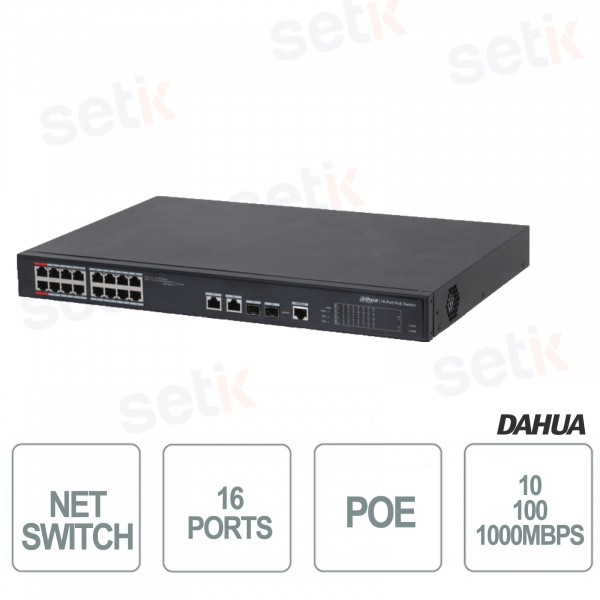 Industrial PoE Switch 16 Ports + 2 GE Ports + 2 SFP - V3 Dahua