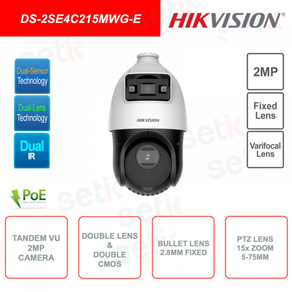 Caméra IP TandemVu PoE 2MP - Double Capteur CMOS - Double Objectif - Zoom 15x - Double IR