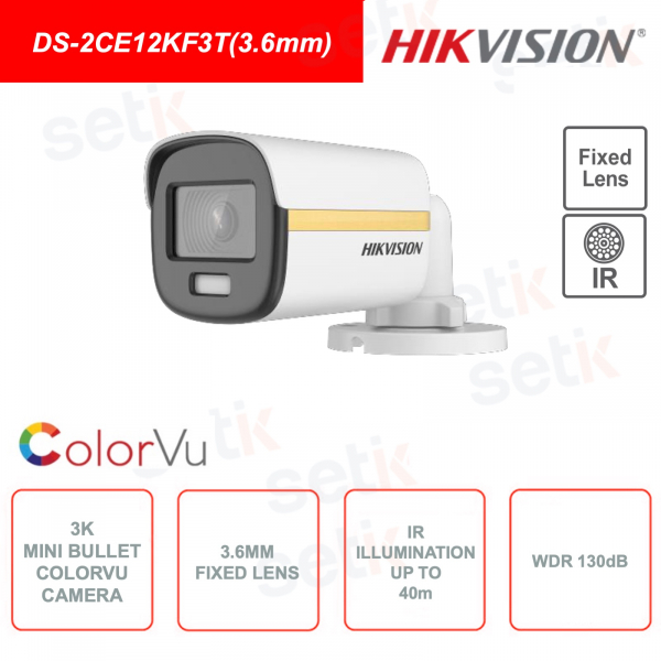 Caméra Mini Bullet - Résolution 3K - Objectif Fixe 3.6mm - IR 40m - IP67 - Extérieur