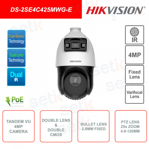 4 MP TandemVu PoE IP-Kamera – Doppelter CMOS-Sensor – Doppeltes Objektiv – 25-facher Zoom – Doppeltes IR