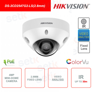 Caméra DOME ColorVu - 4MP - Objectif 2.8mm - Pour extérieur - Analyse vidéo - IP67 - IK08 - Audio - Alarme