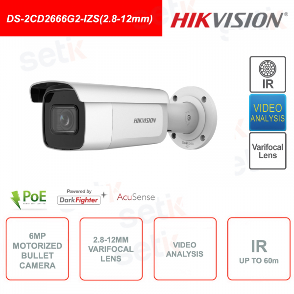 IP PoE Bullet motorized varific camera - 6MP - 2.8-12mm - IR 60m - Video Analysis