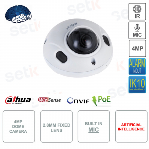 Cámara Domo IP ONVIF® PoE - 4MP - Lente fija 2.8mm - Inteligencia artificial - Audio - Alarma