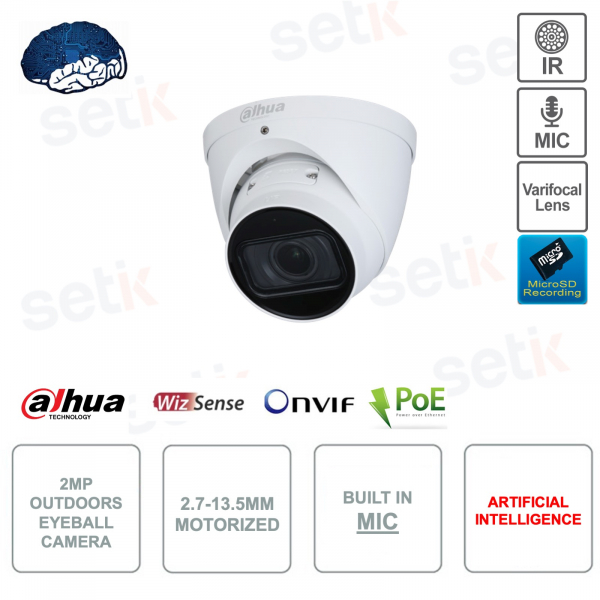 Augapfelkamera - IP ONVIF® PoE - 2 MP - Varifokal 2,7 mm – 13,5 mm - IR 40 m - Künstliche Intelligenz